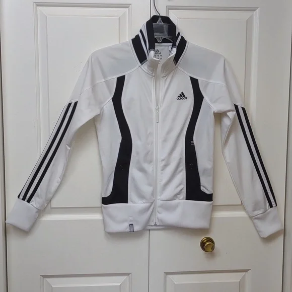 Adidas Women's Full Zip LS Stand Collar Snap HandWarmer Pockets Track Jacket Vtg - Picture 2 of 16